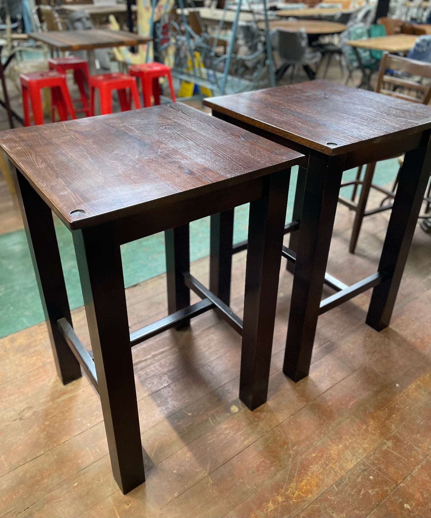 Pair of solid wood square poseur tables
