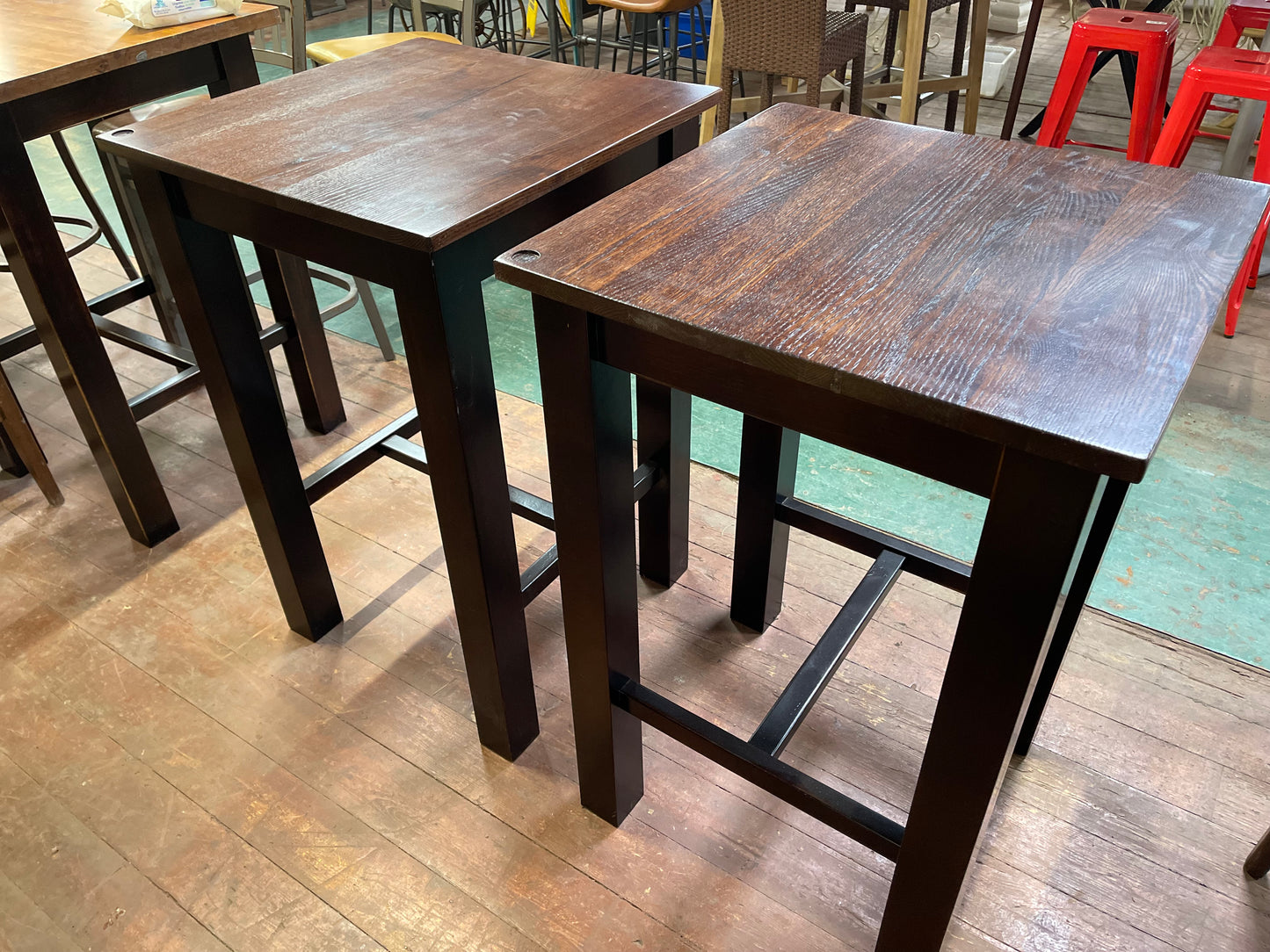 Pair of solid wood square poseur tables
