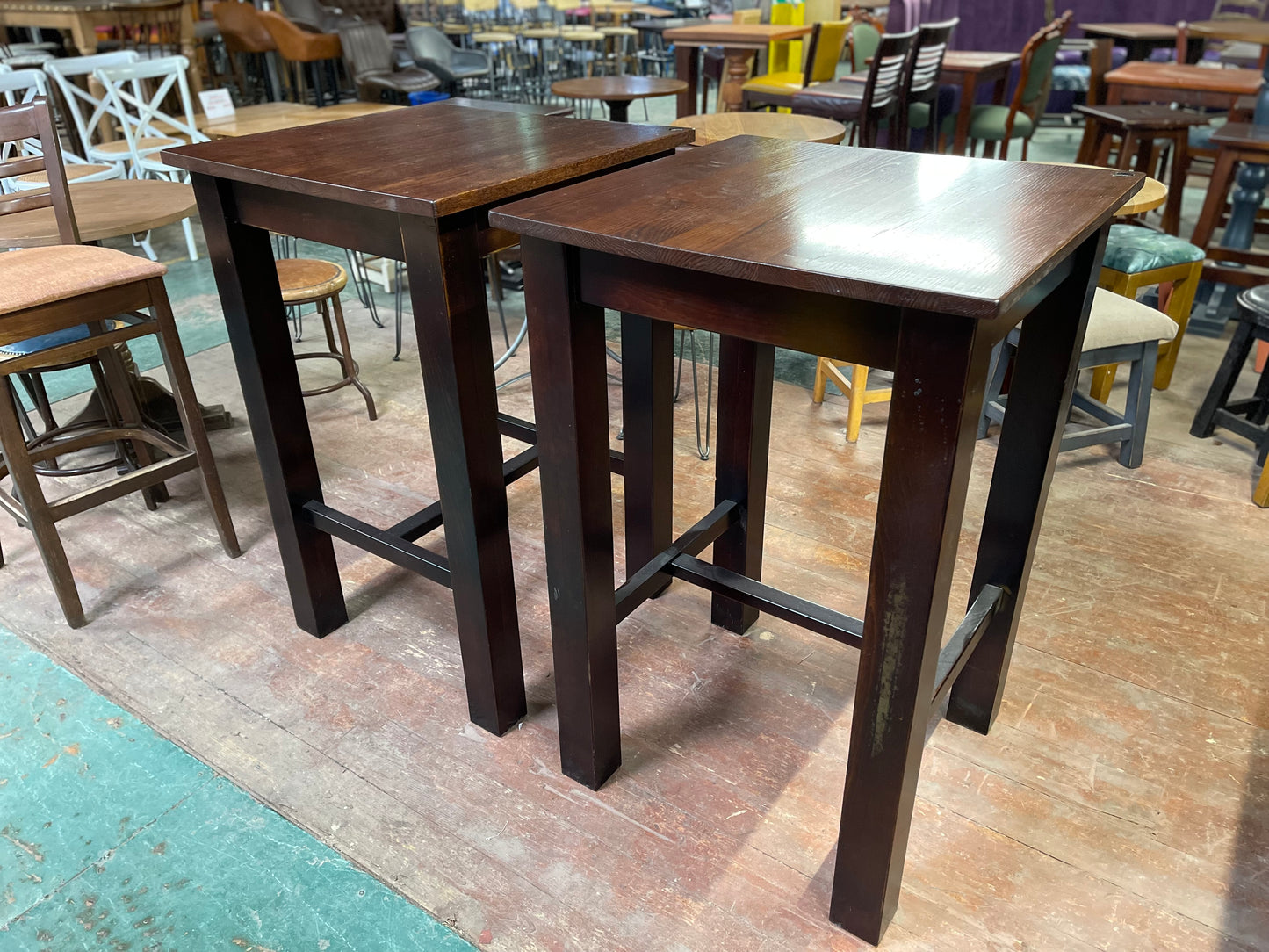 Pair of solid wood square poseur tables