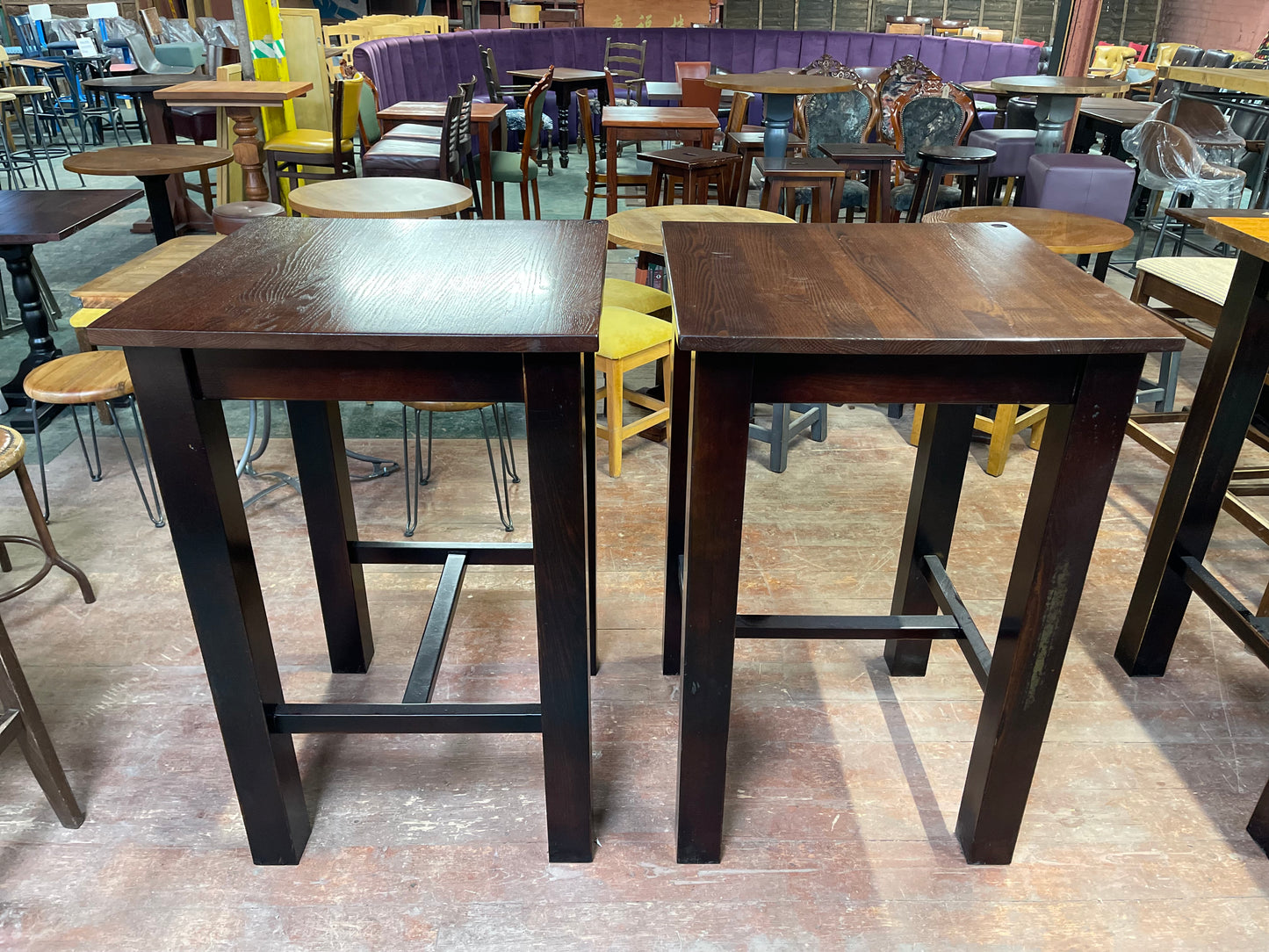 Pair of solid wood square poseur tables