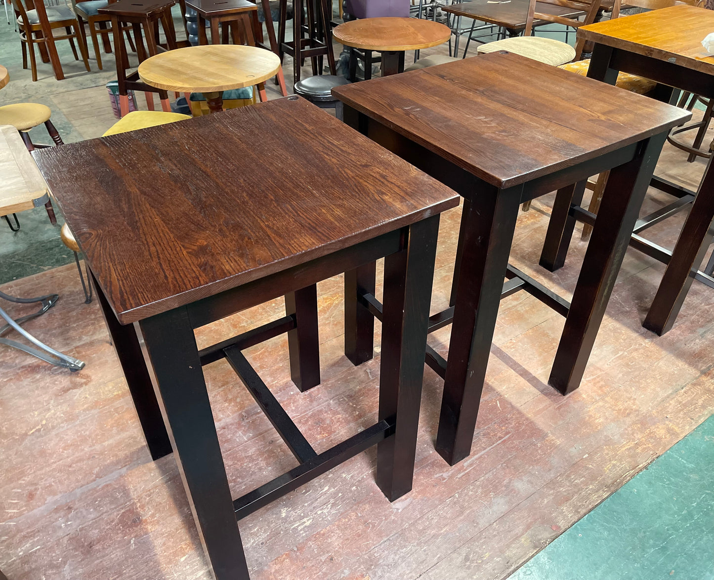 Pair of solid wood square poseur tables