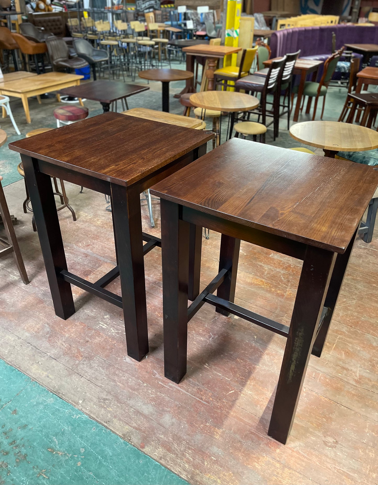 Pair of solid wood square poseur tables