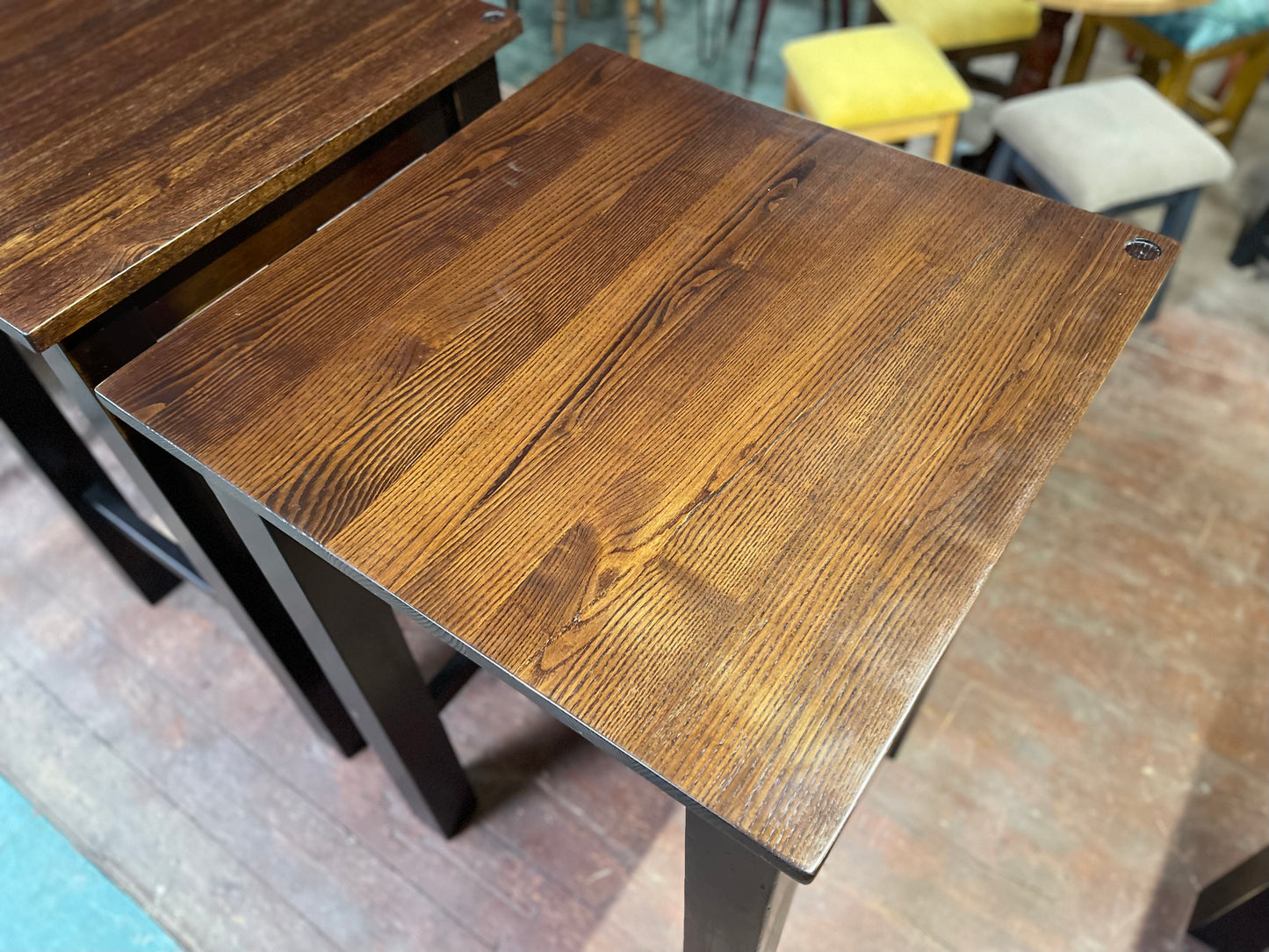 Pair of solid wood square poseur tables
