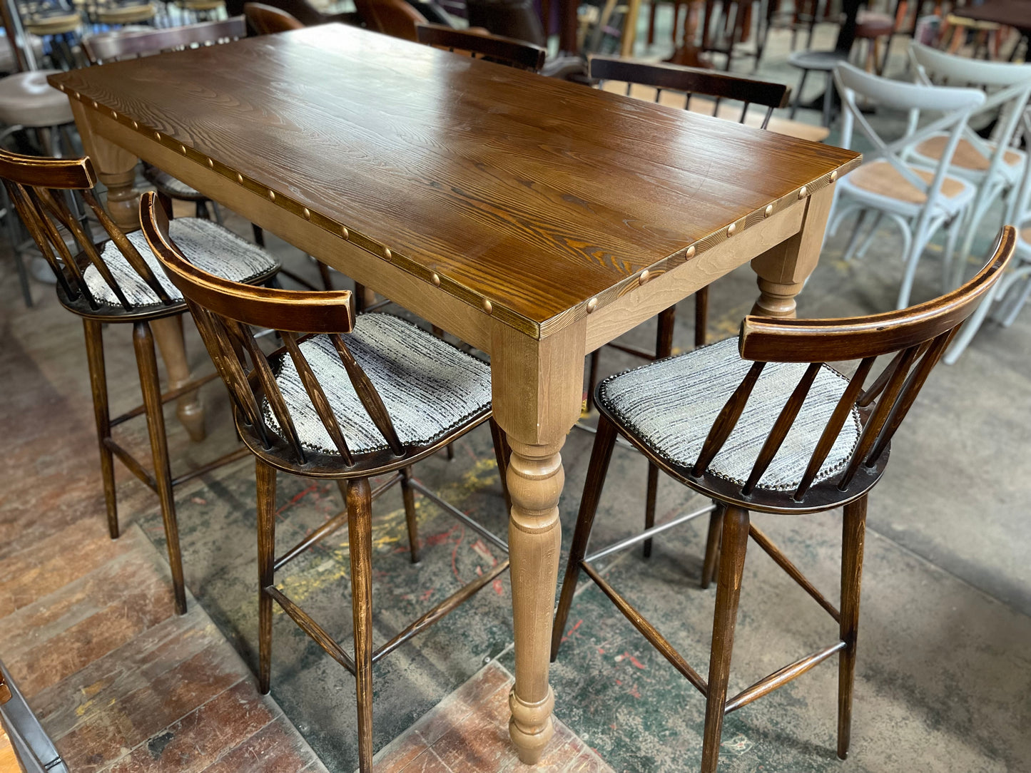 Rectangular poseur table with brass stud detail