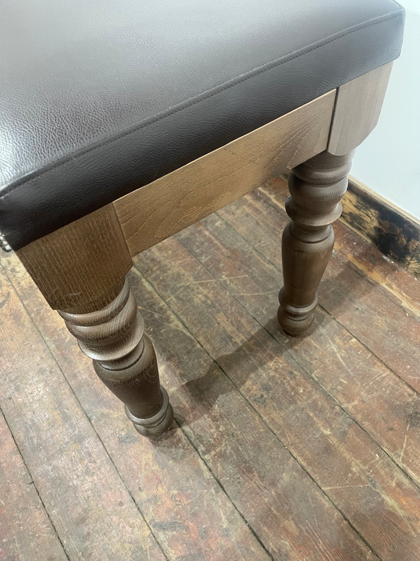 Large Banquette Bench Dining Seat Leather Effect Padded Wooden Turned Legs