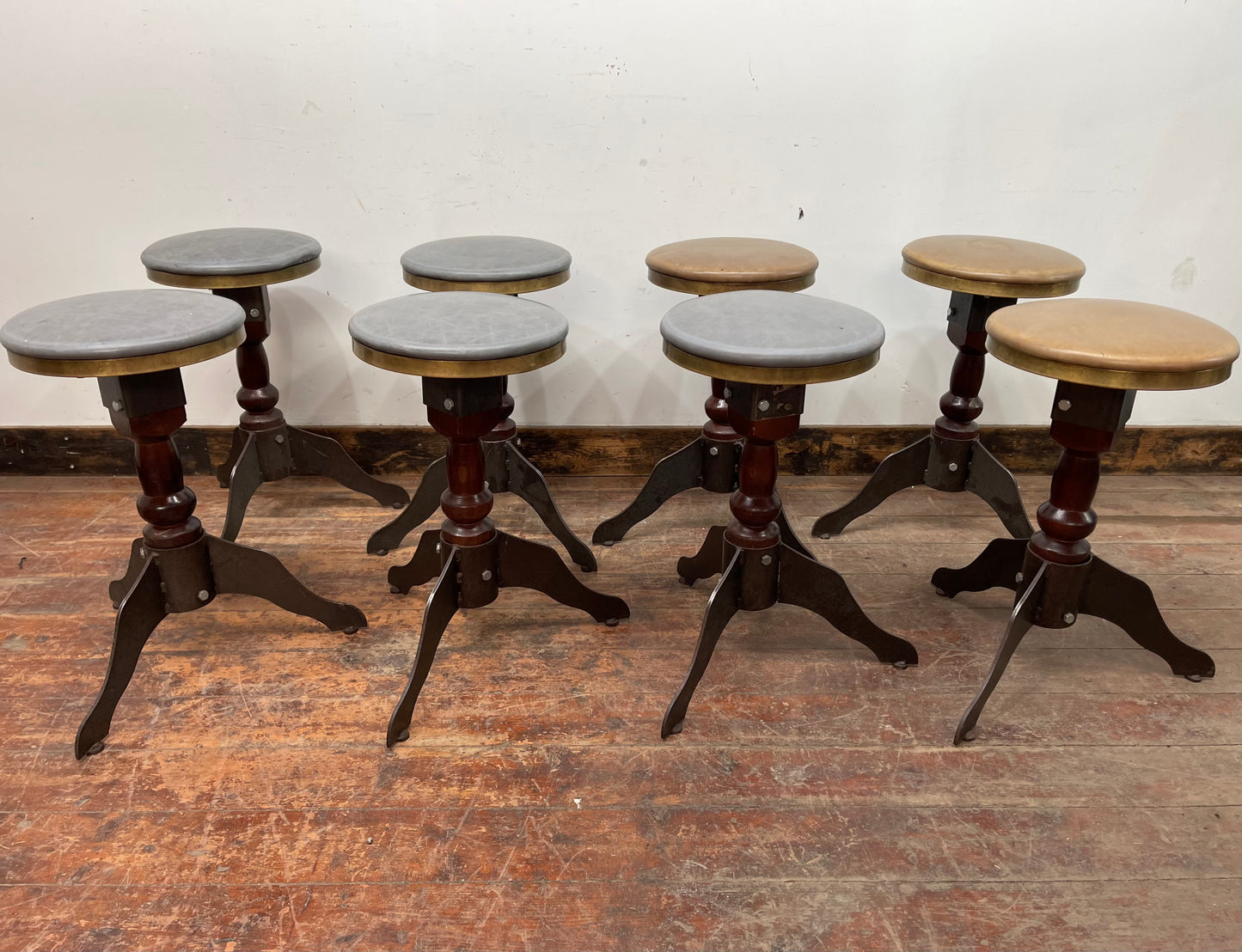 Set of 8 industrial style mid-height bar / pub stools