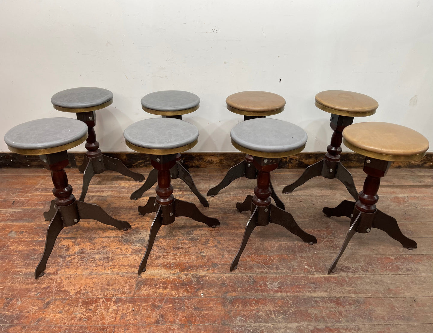 Set of 8 industrial style mid-height bar / pub stools