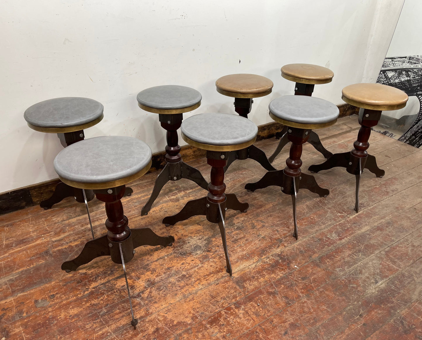 Set of 8 industrial style mid-height bar / pub stools