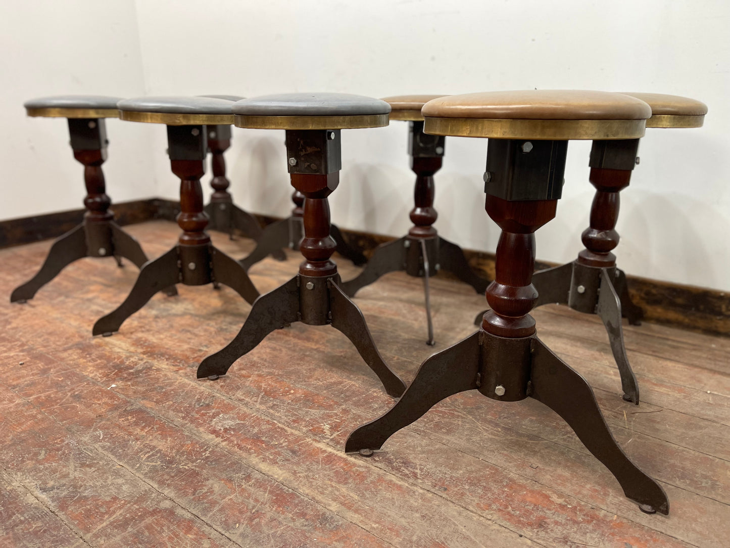 Set of 8 industrial style mid-height bar / pub stools