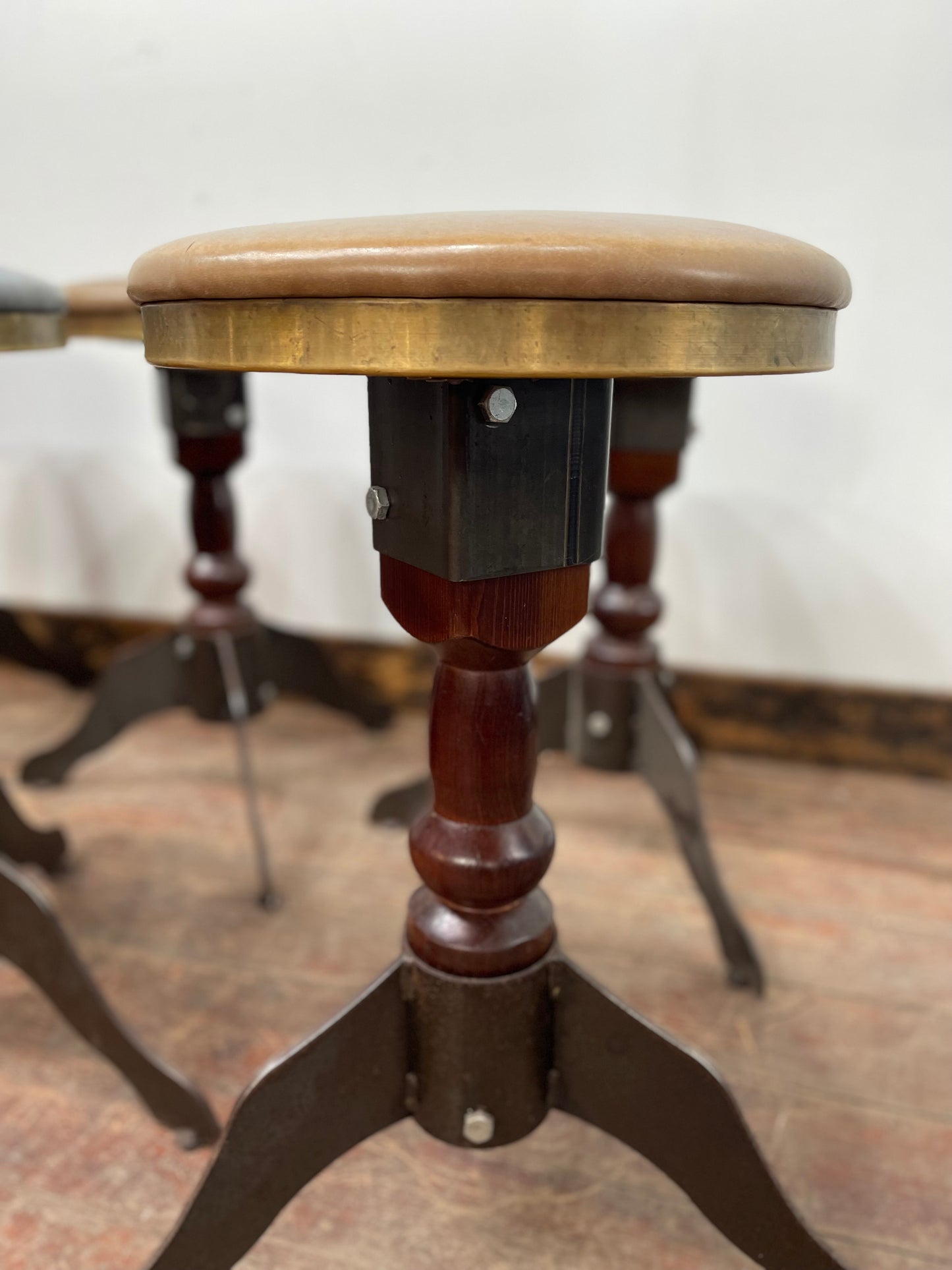 Set of 8 industrial style mid-height bar / pub stools