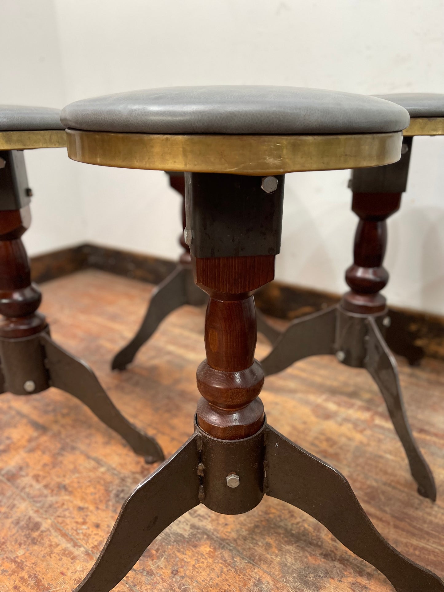 Set of 8 industrial style mid-height bar / pub stools