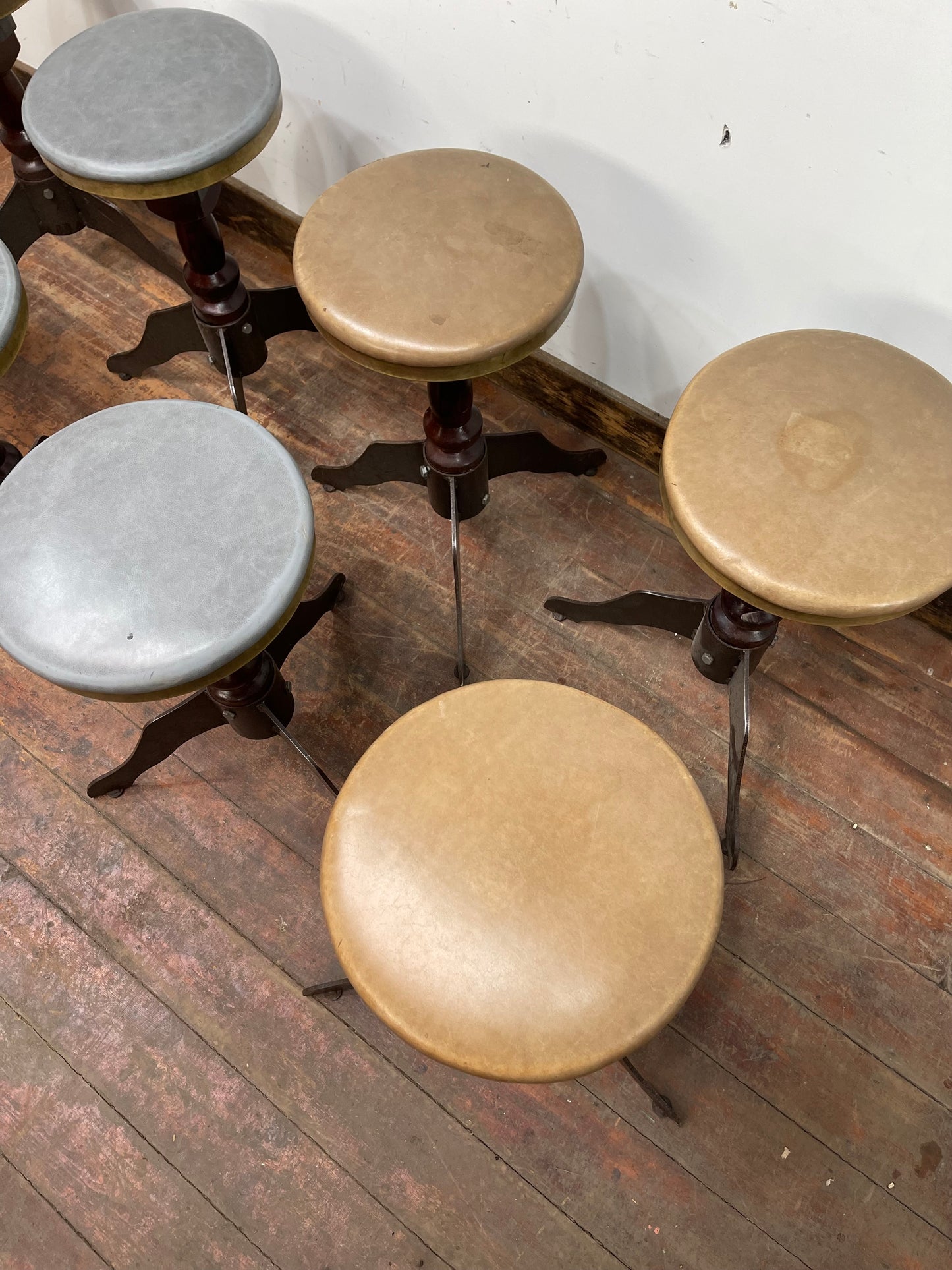 Set of 8 industrial style mid-height bar / pub stools
