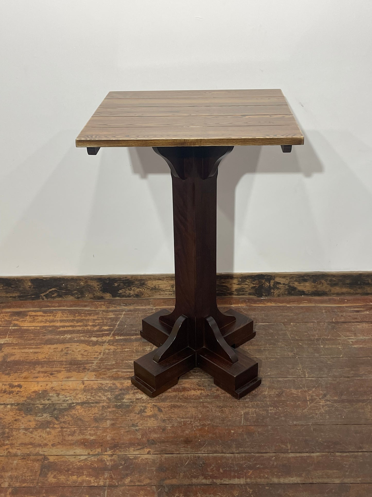 Set of 3 High Wooden Poseur Tables Pub Bar Restaurant Dark Wood Bases