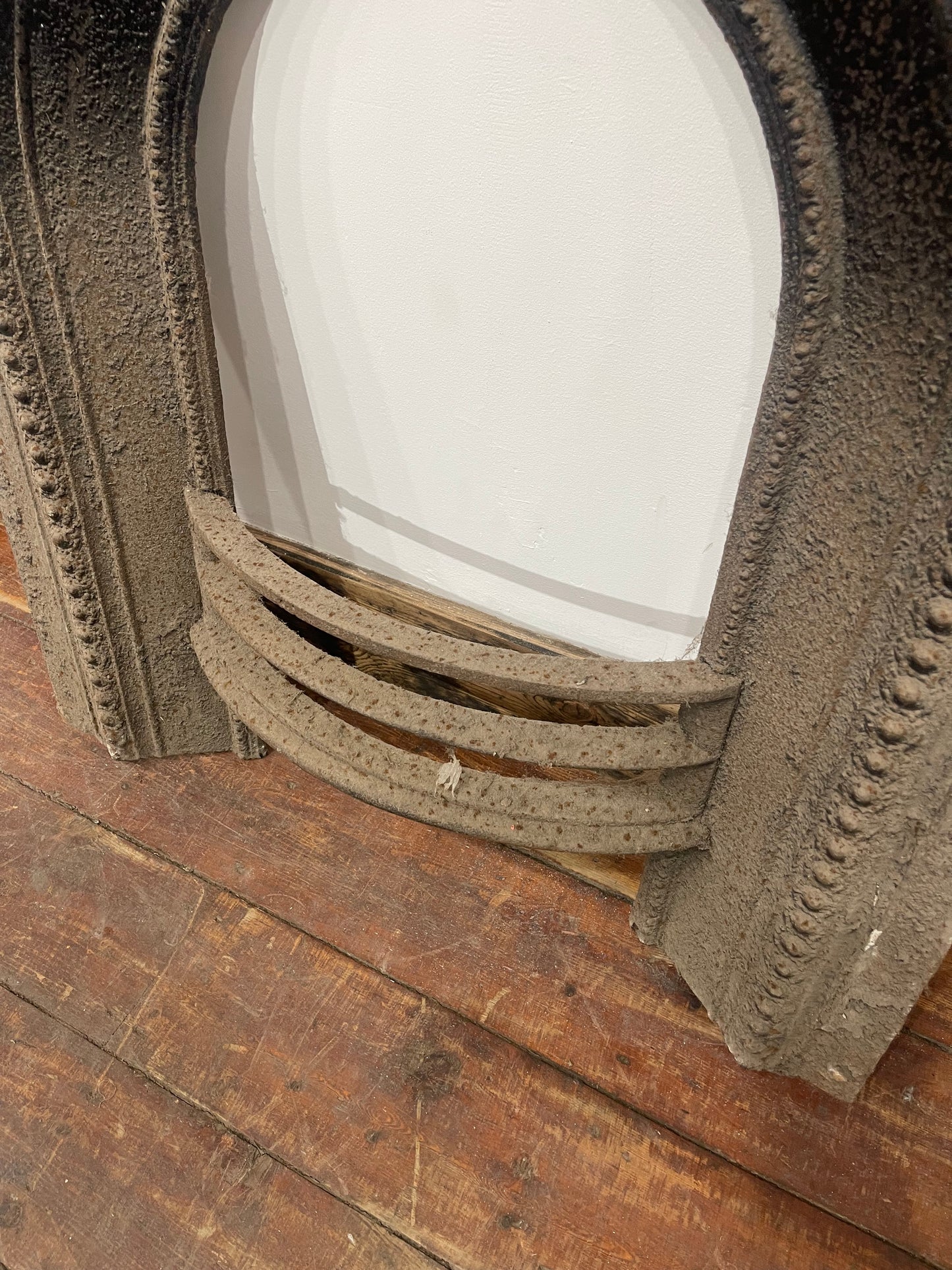 Antique Cast Iron Fireplace Surround & Grate Victorian Arched Fire Basket