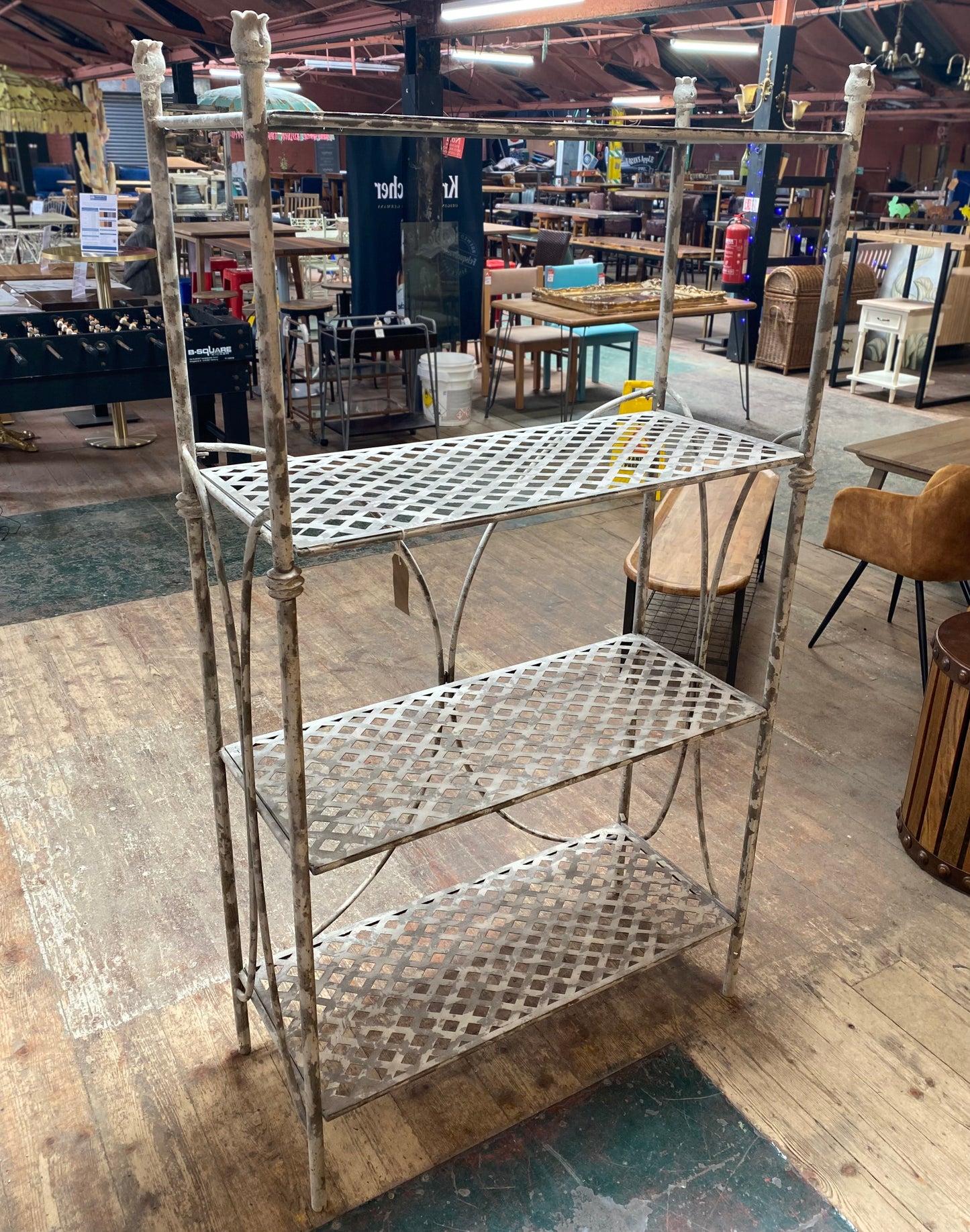 Shabby chic metal shelving unit