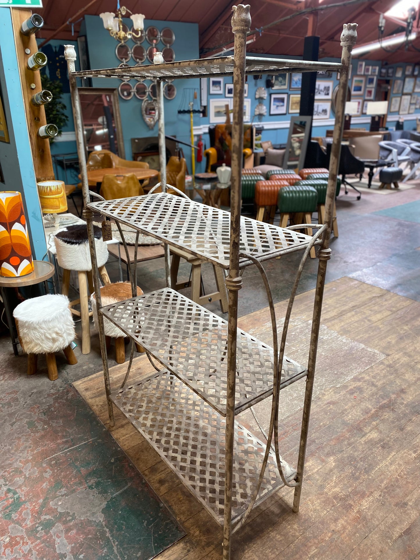Shabby chic metal shelving unit