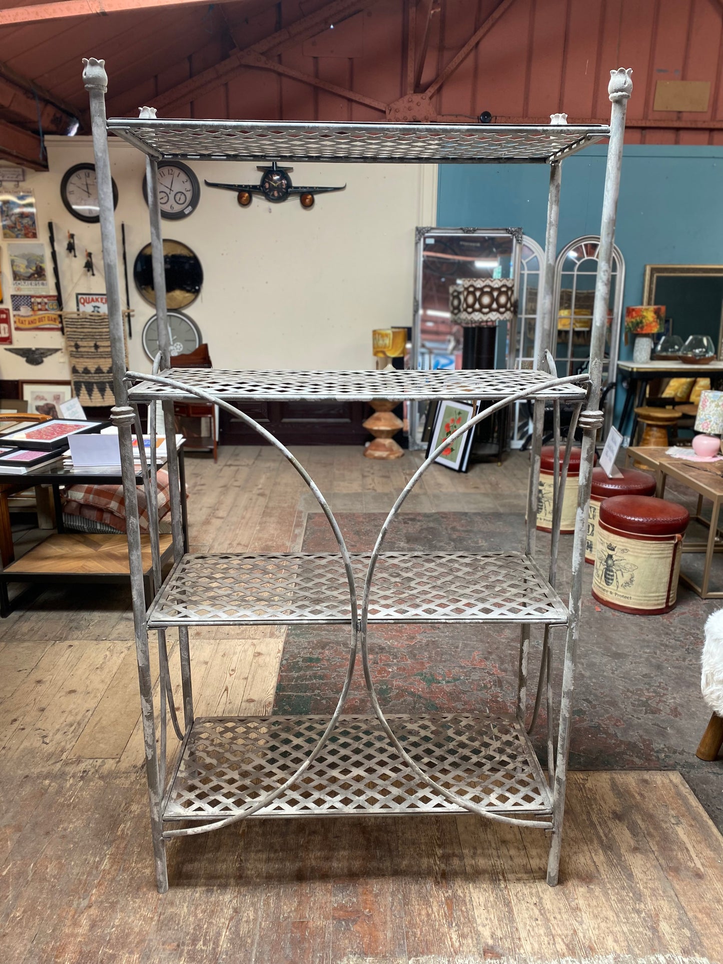 Shabby chic metal shelving unit
