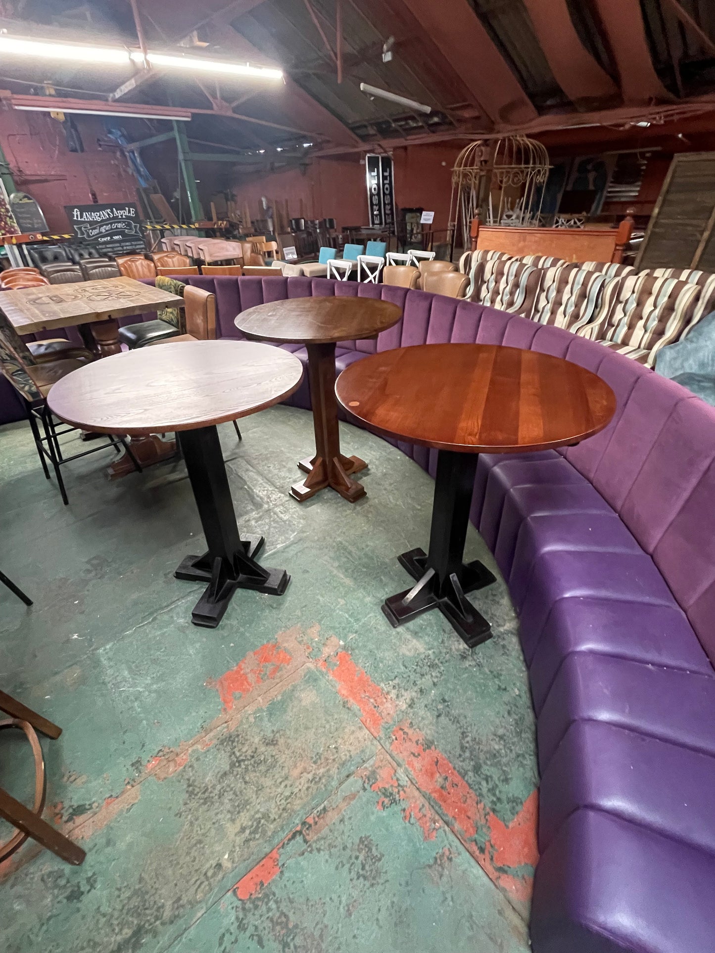 Set of 3 High Poseur Tables – Solid Wooden Tops – Pub Bar Restaurant Furniture