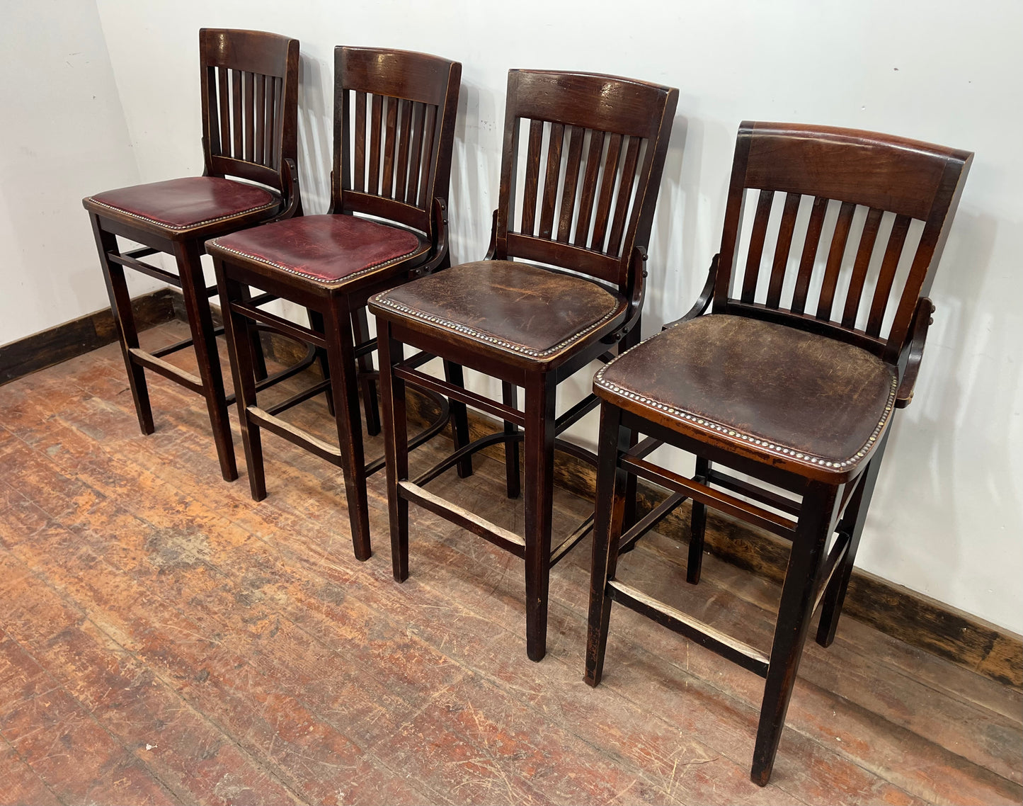 Set of 4 traditional wooden pub bar stools