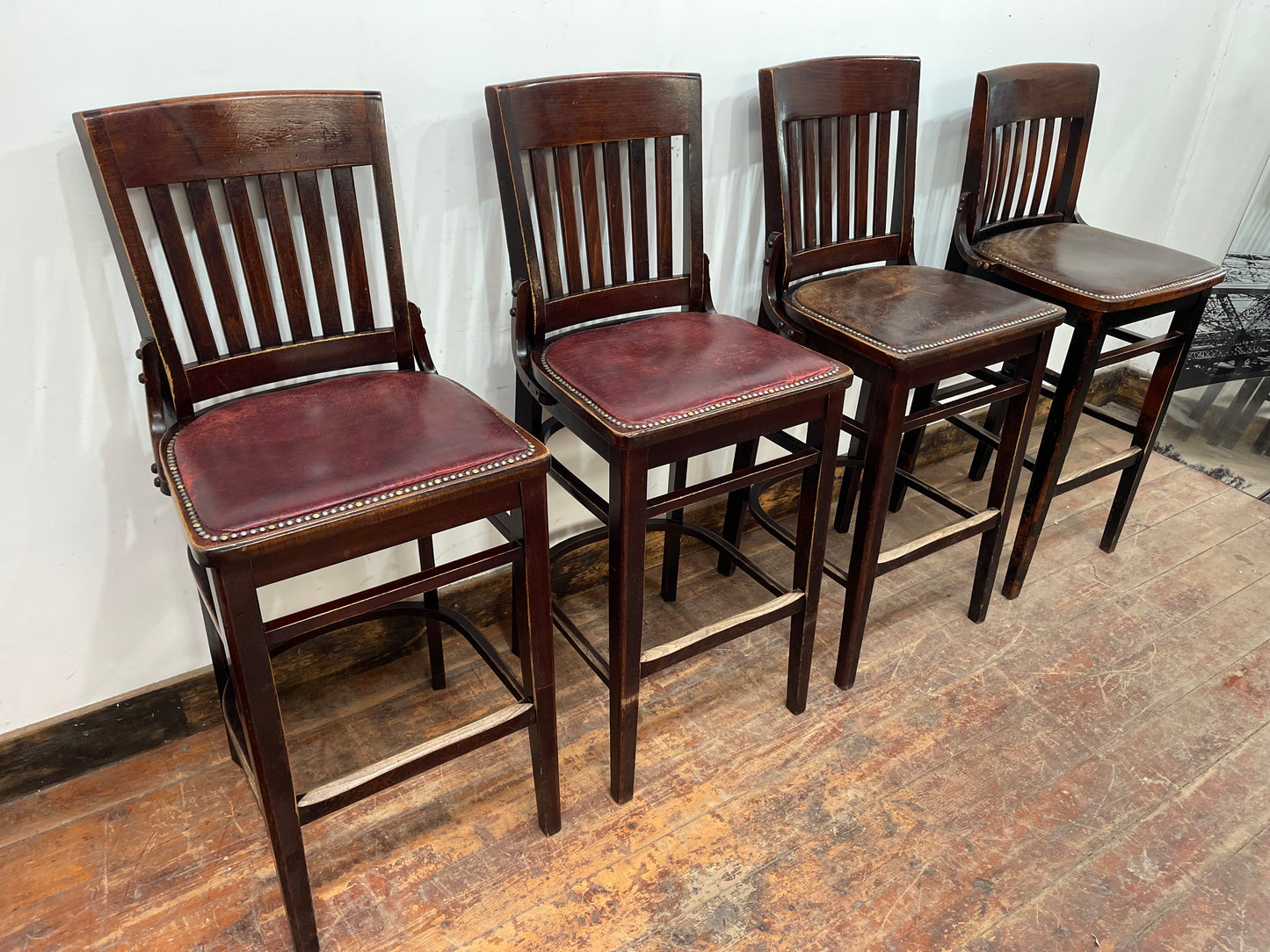 Set of 4 traditional wooden pub bar stools
