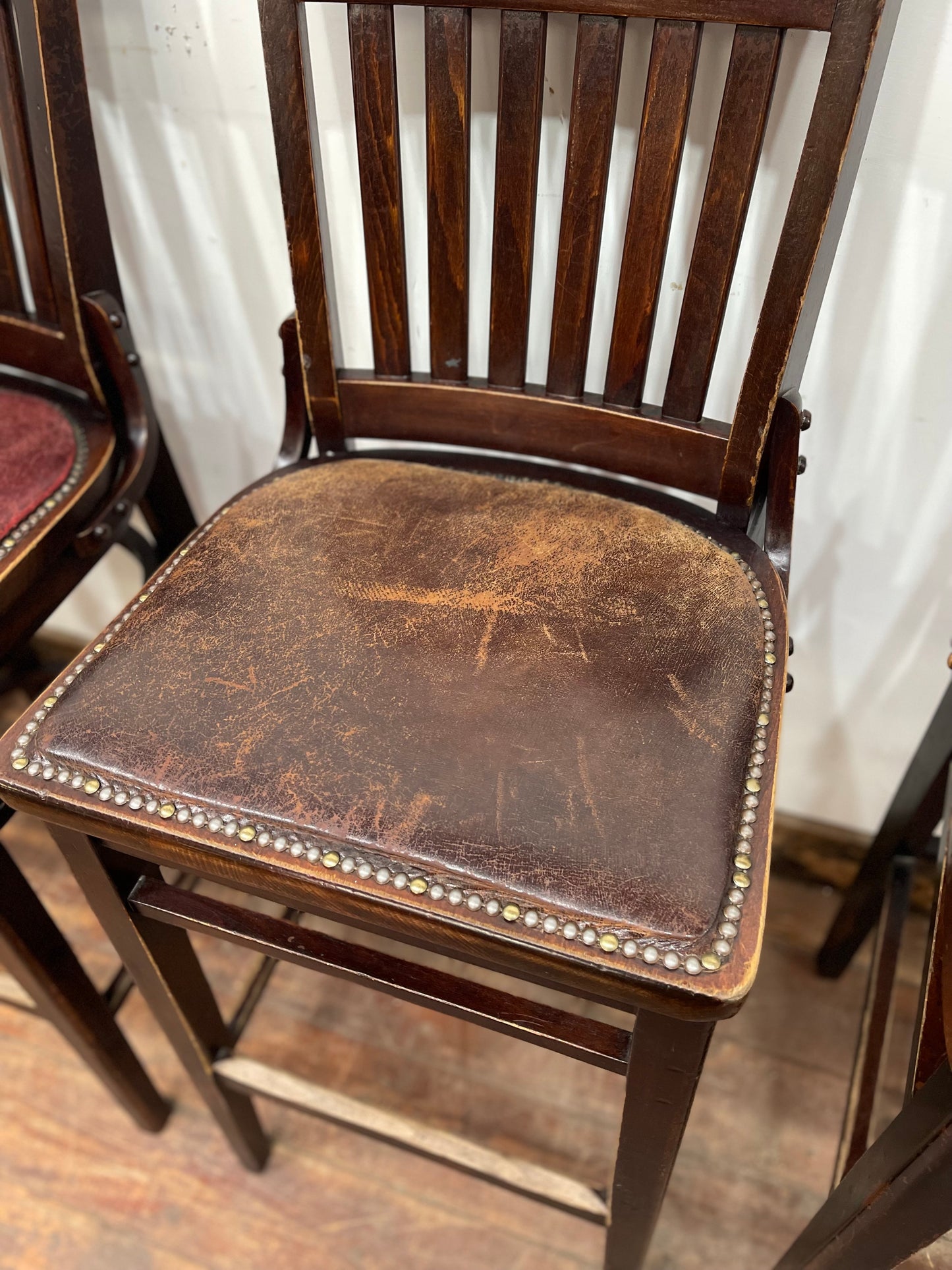 Set of 4 traditional wooden pub bar stools