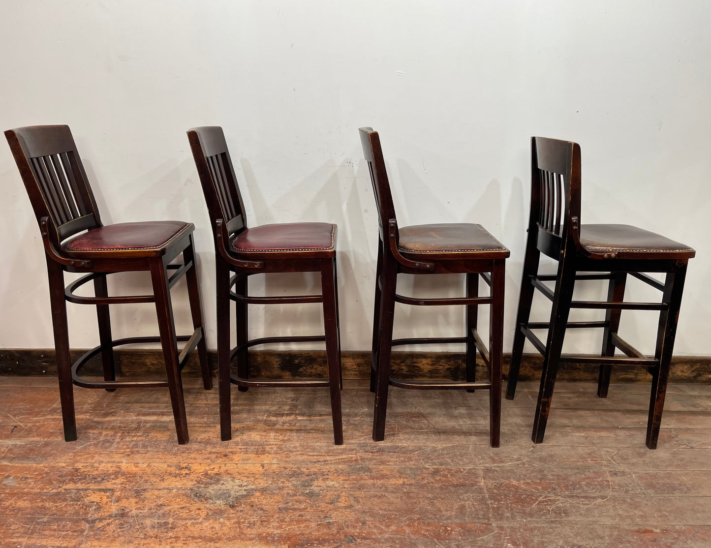 Set of 4 traditional wooden pub bar stools