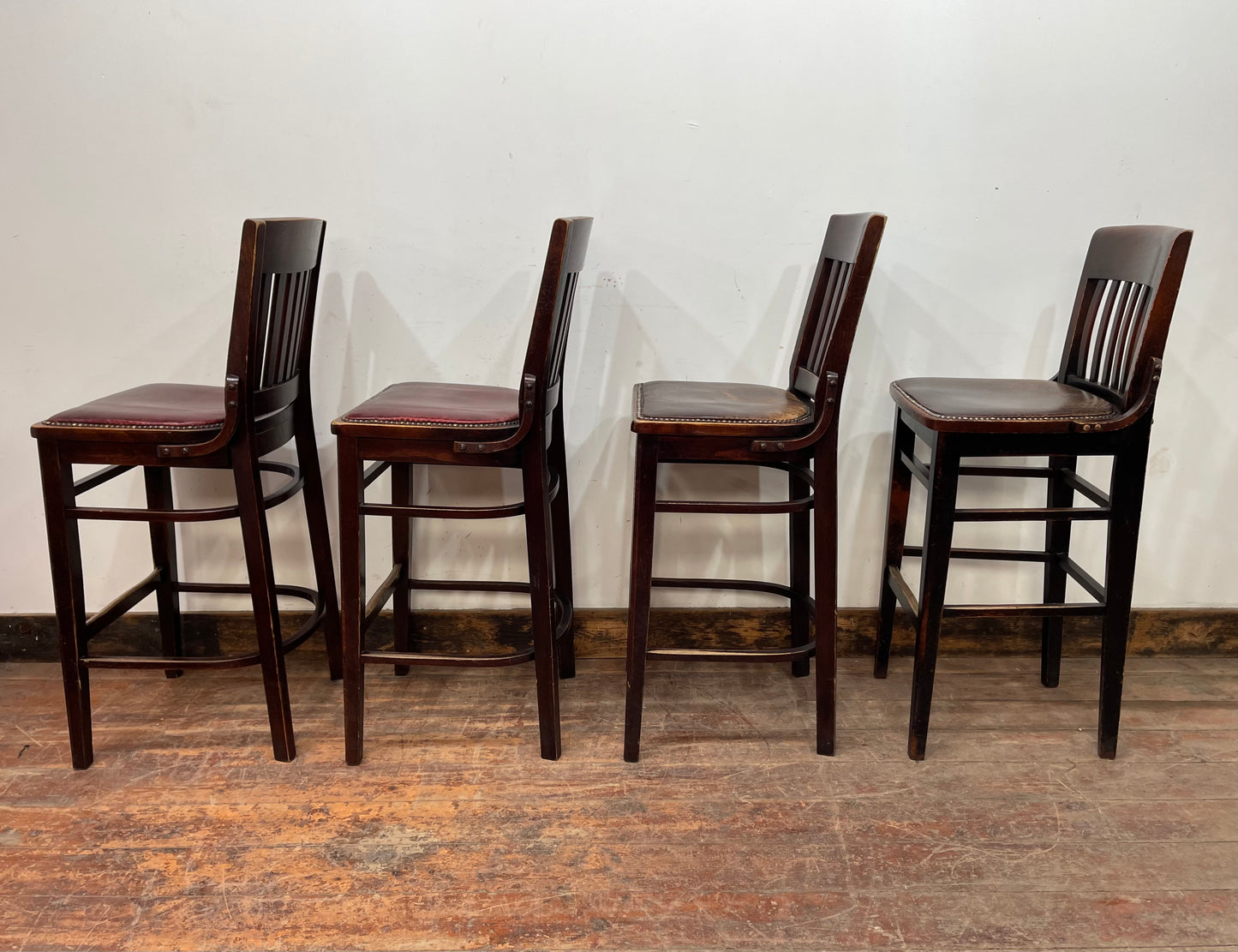Set of 4 traditional wooden pub bar stools