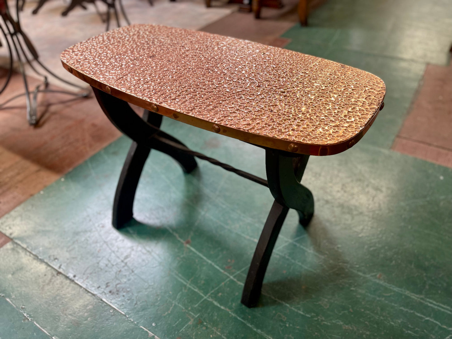 Retro / vintage style hammered copper top pub table