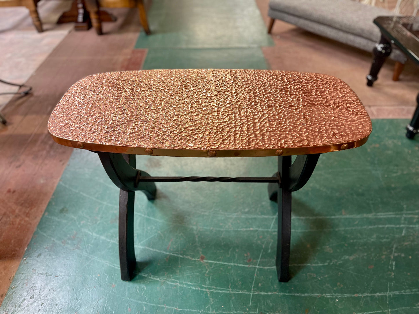 Retro / vintage style hammered copper top pub table