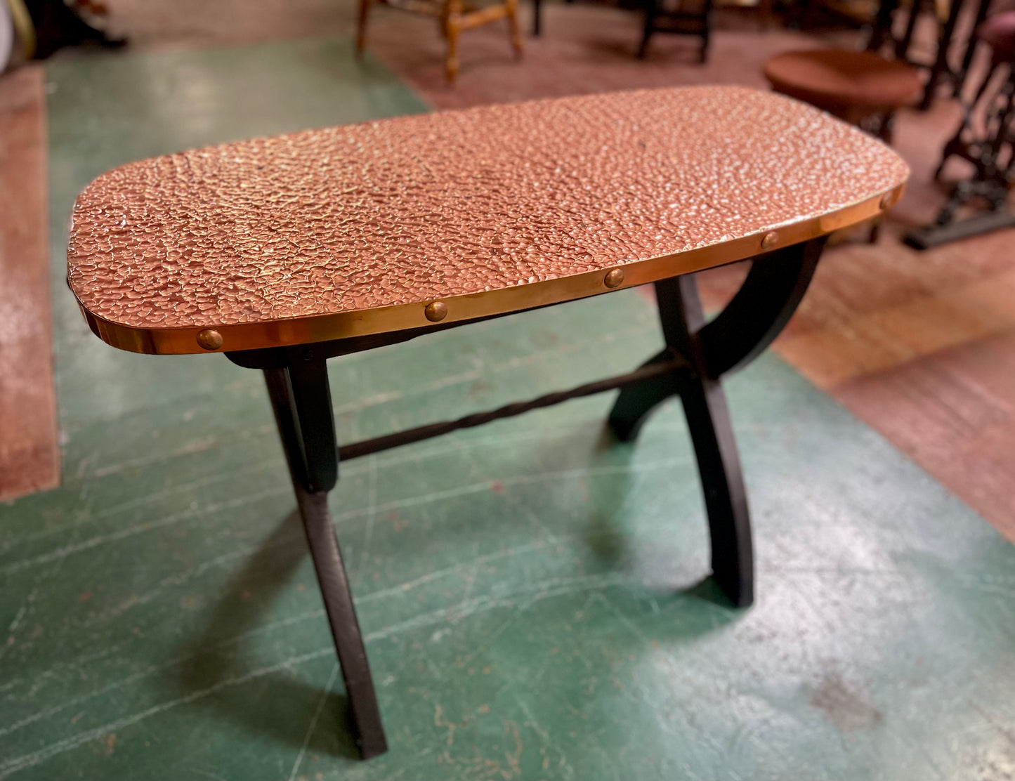 Retro / vintage style hammered copper top pub table