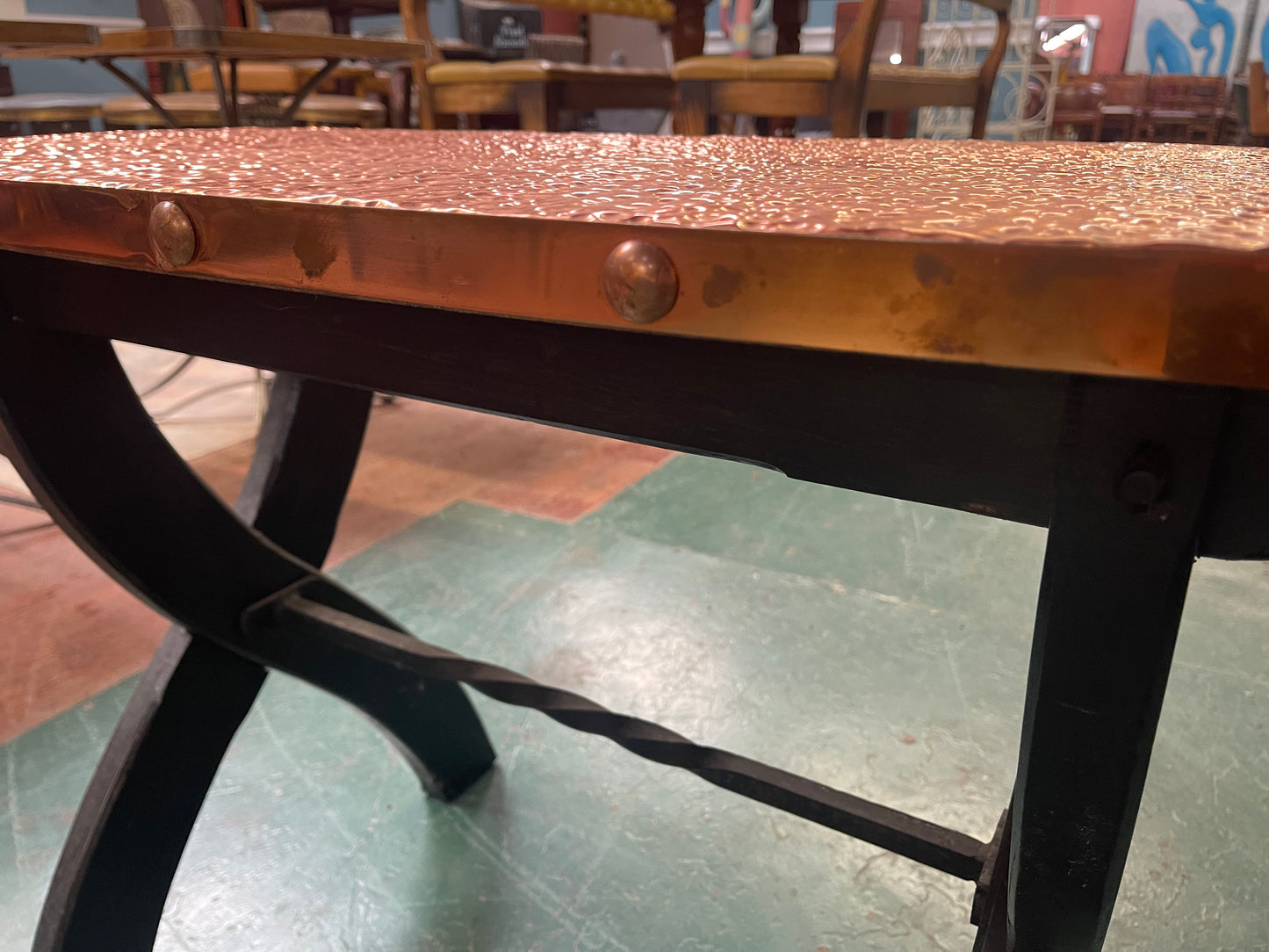 Retro / vintage style hammered copper top pub table