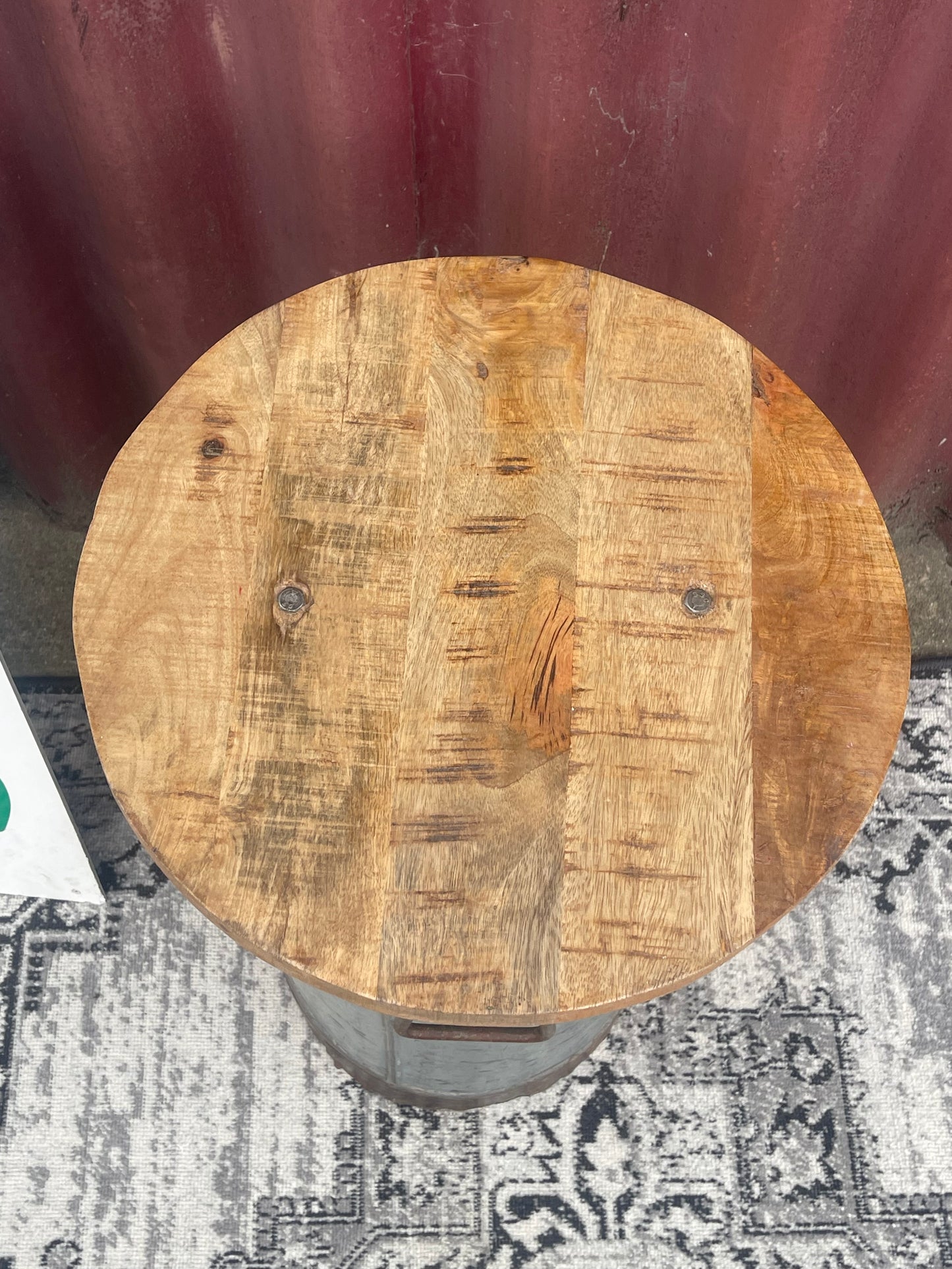 Industrial Upcycled Metal Drum Side Table Reclaimed Wood Top Rustic Bar Stool