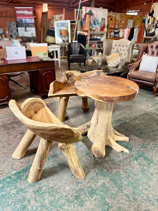 Rootwood Live Edge Dining Table & 2 Chairs Rustic Solid Wood Natural Set