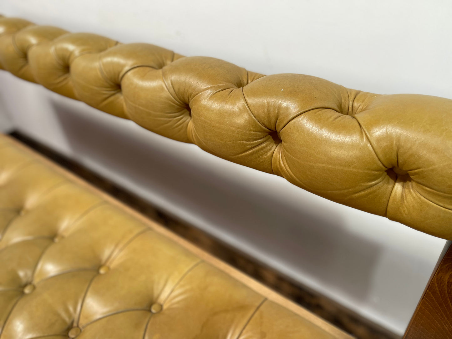 Set of 2 x long tan leather benches and tall pub table