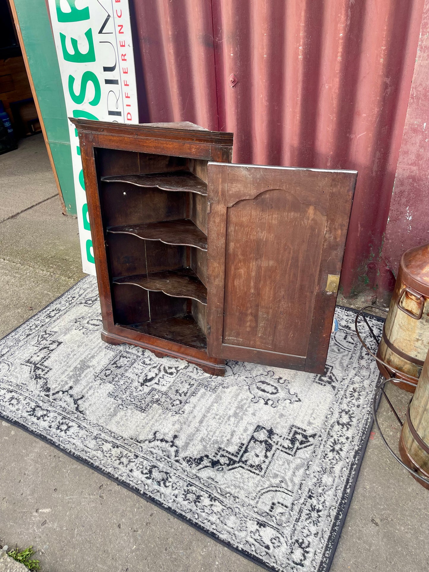Genuine Antique Oak Corner Cupboard Wooden Corner Cabinet Storage Unit