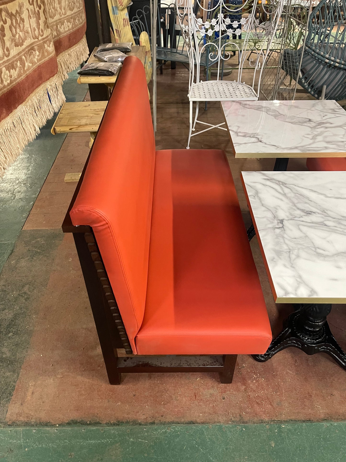 Pair of Red Leather Effect Wooden Booth Seating Benches for Hospitality