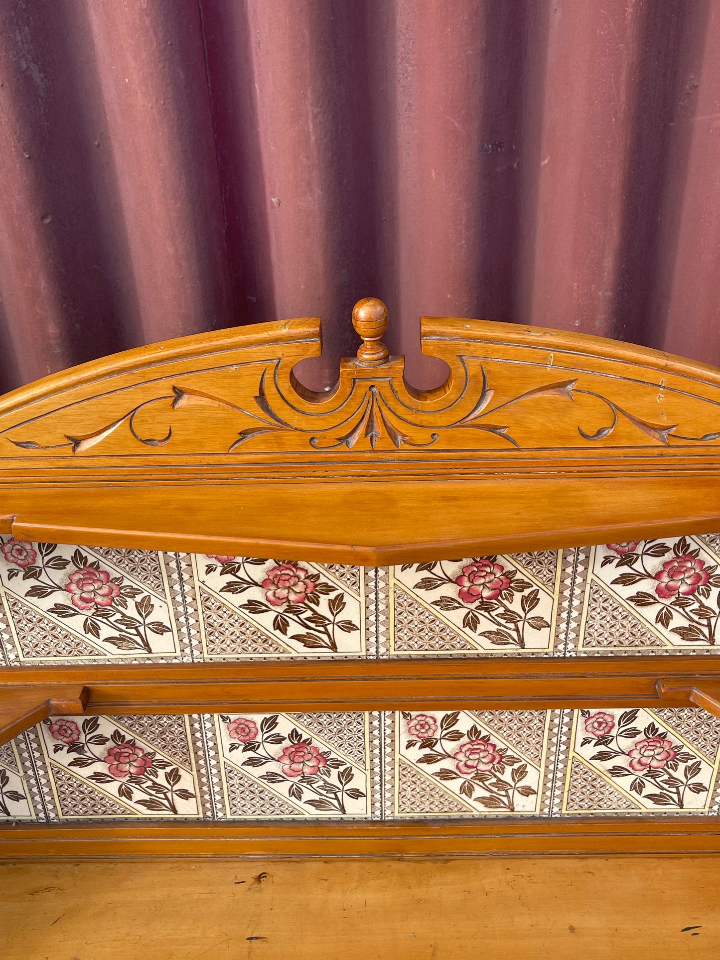 Antique Victorian Pine Dresser with Floral Tile Back c.1880–1910