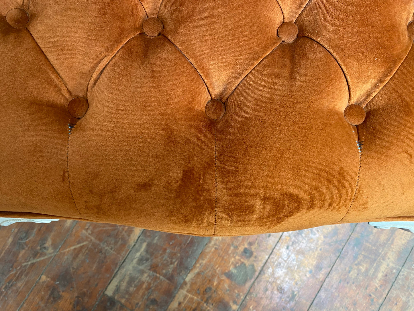Pair of white shabby chic chairs blue and orange