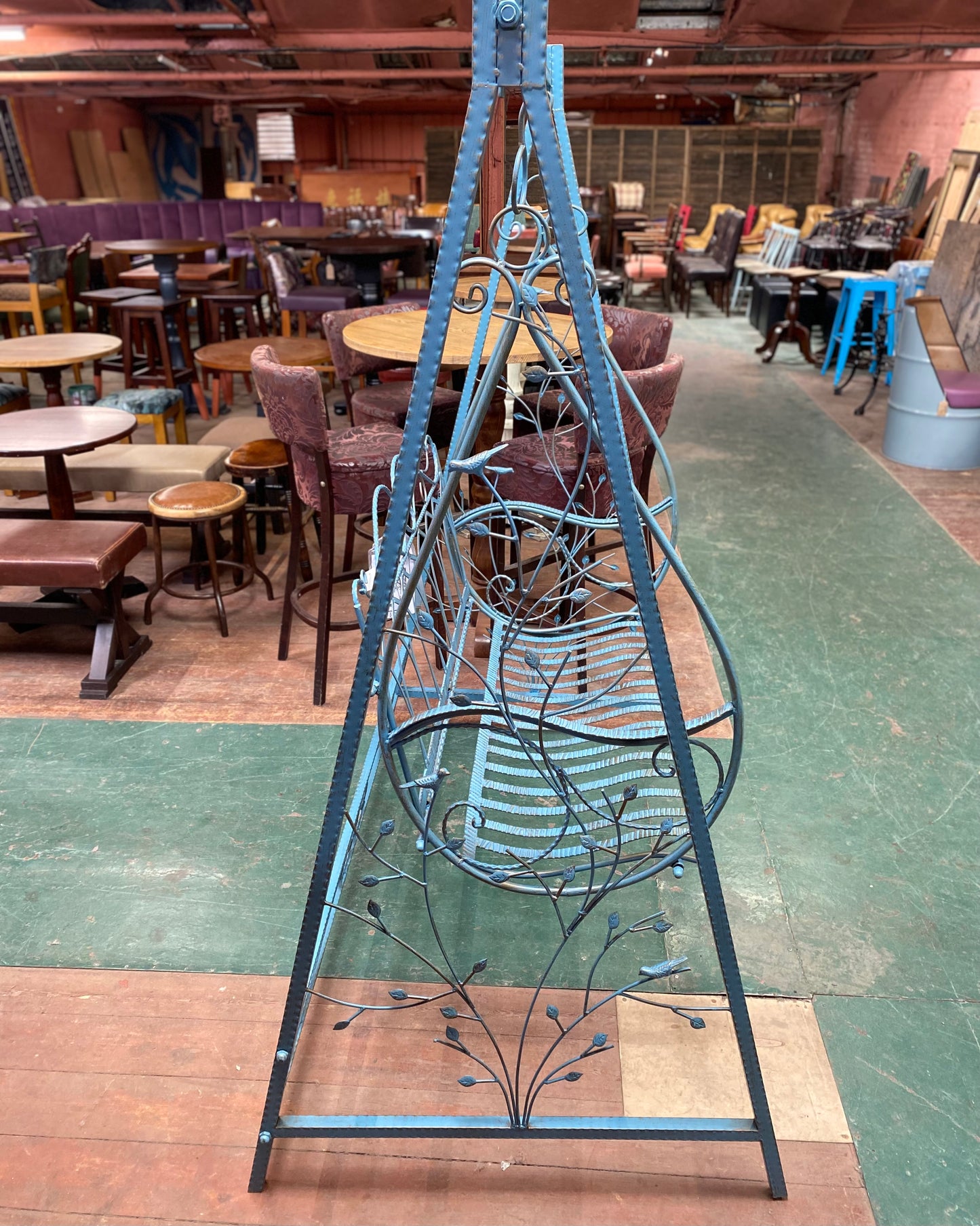 Blue metal garden swing seat