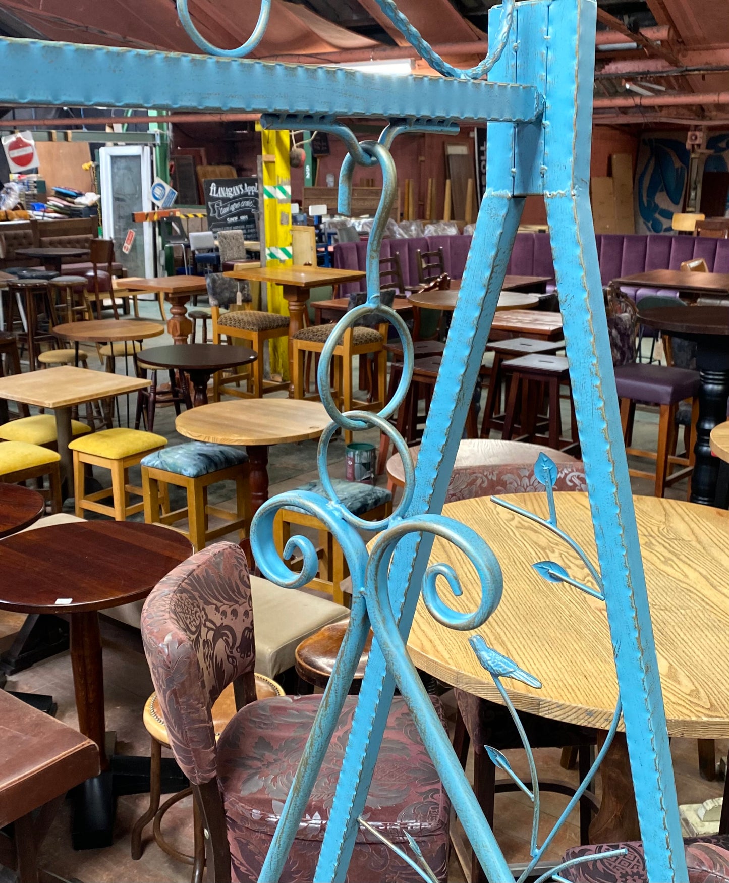 Blue metal garden swing seat