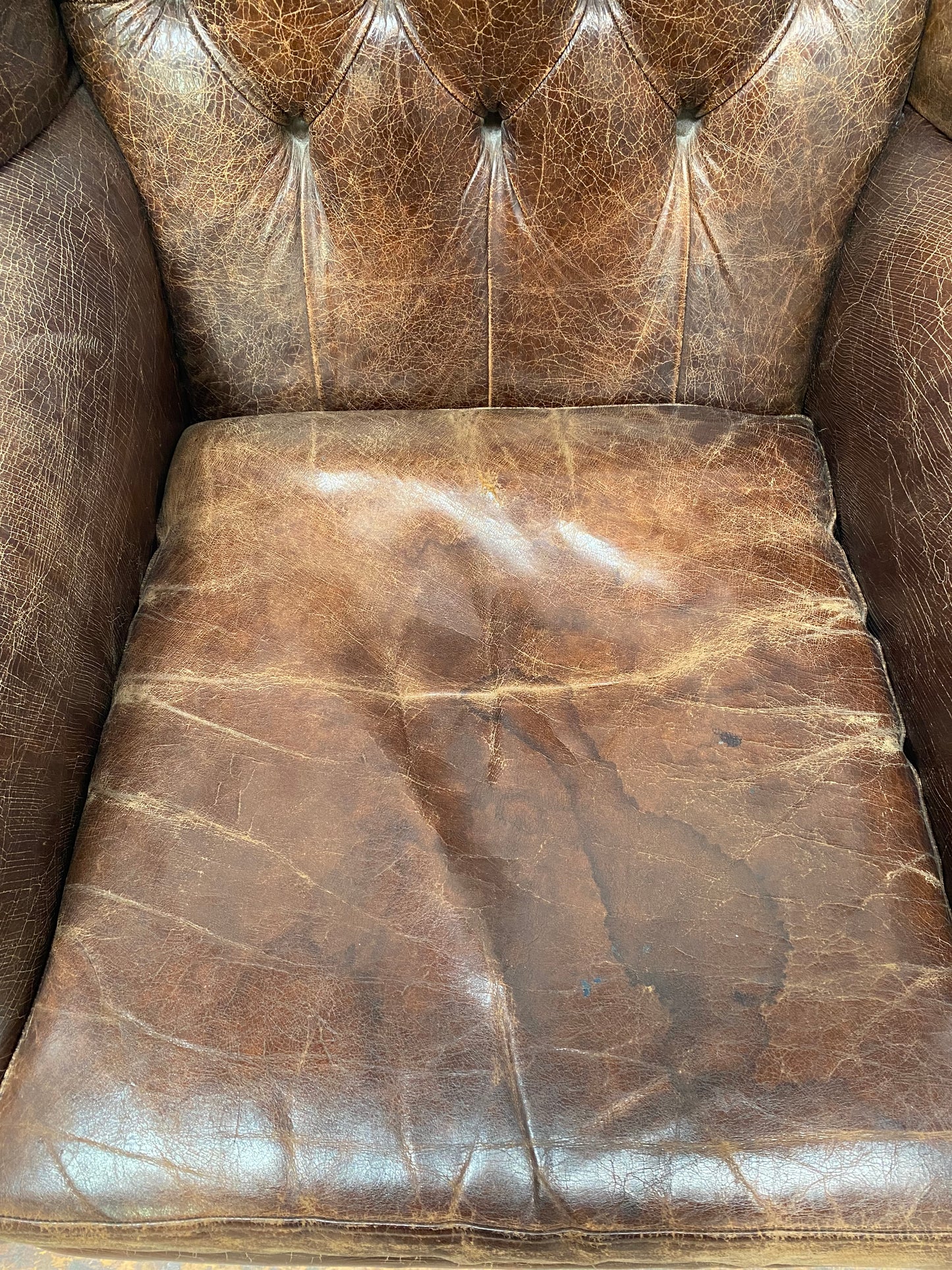 Wingback armchair in brown leather