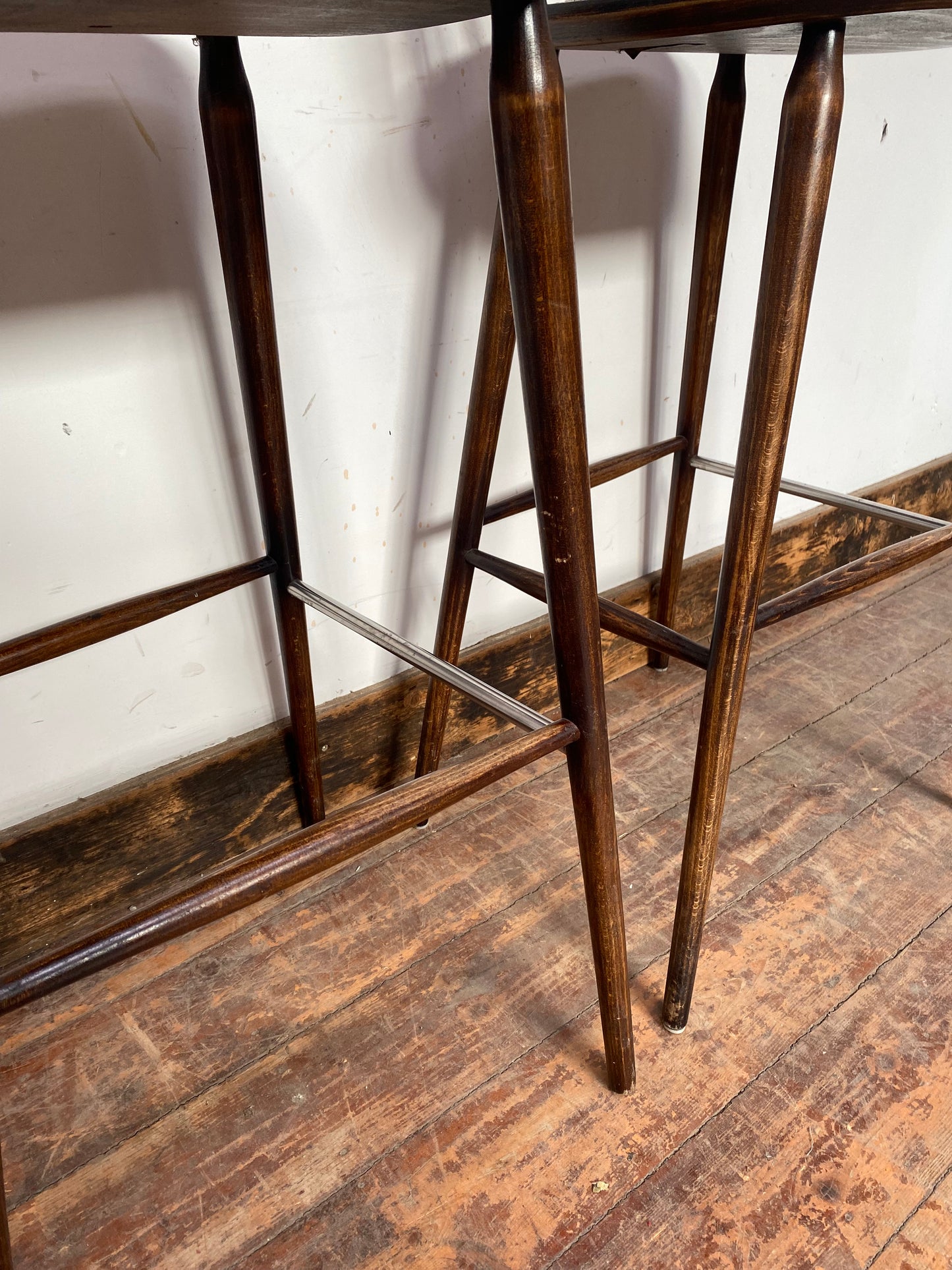 Set of 6 x retro style wooden bar stools