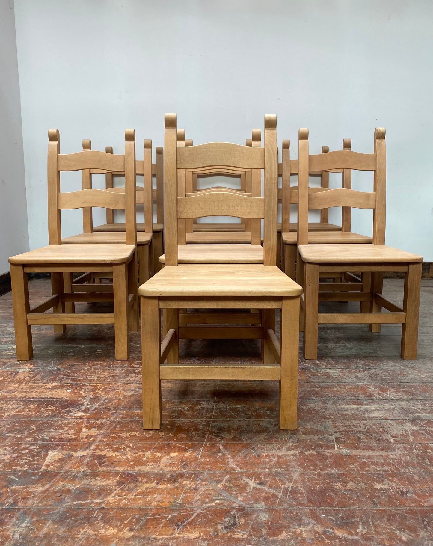 10 x light wood dining chairs