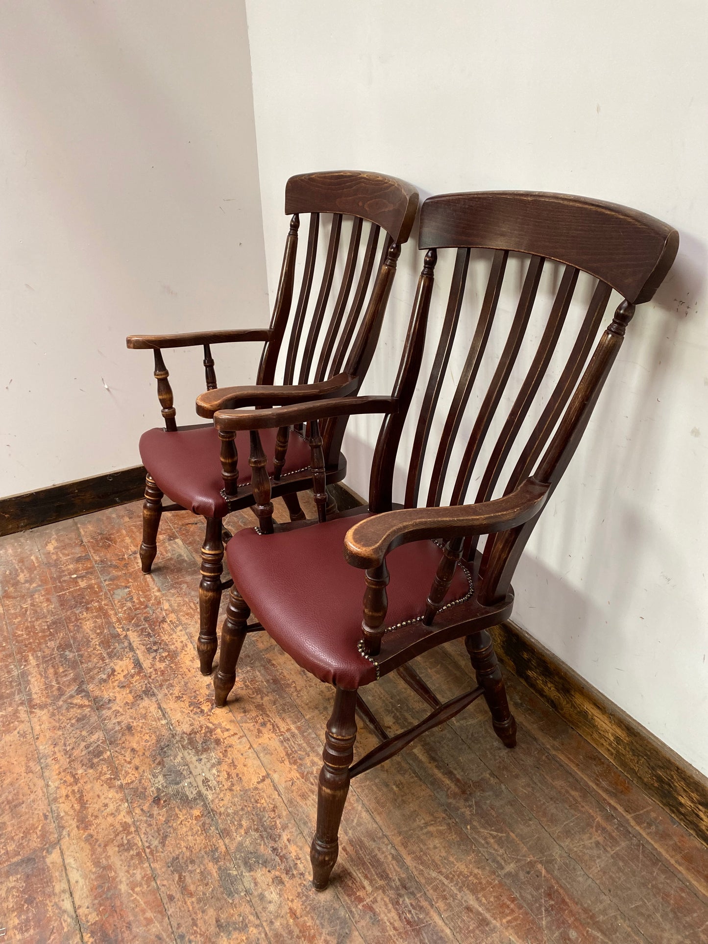 Pair of wooden spindle back chairs
