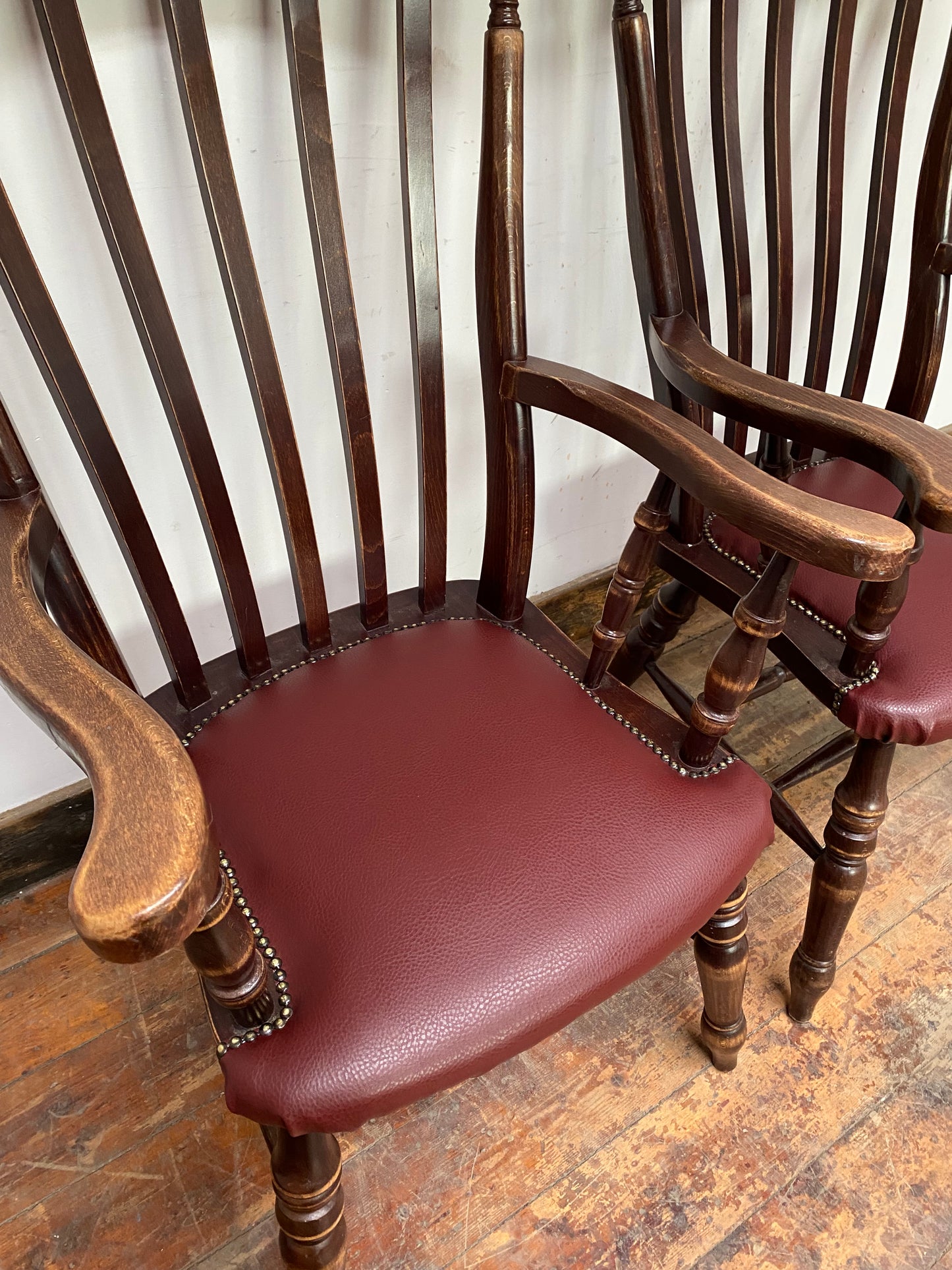 Pair of wooden spindle back chairs