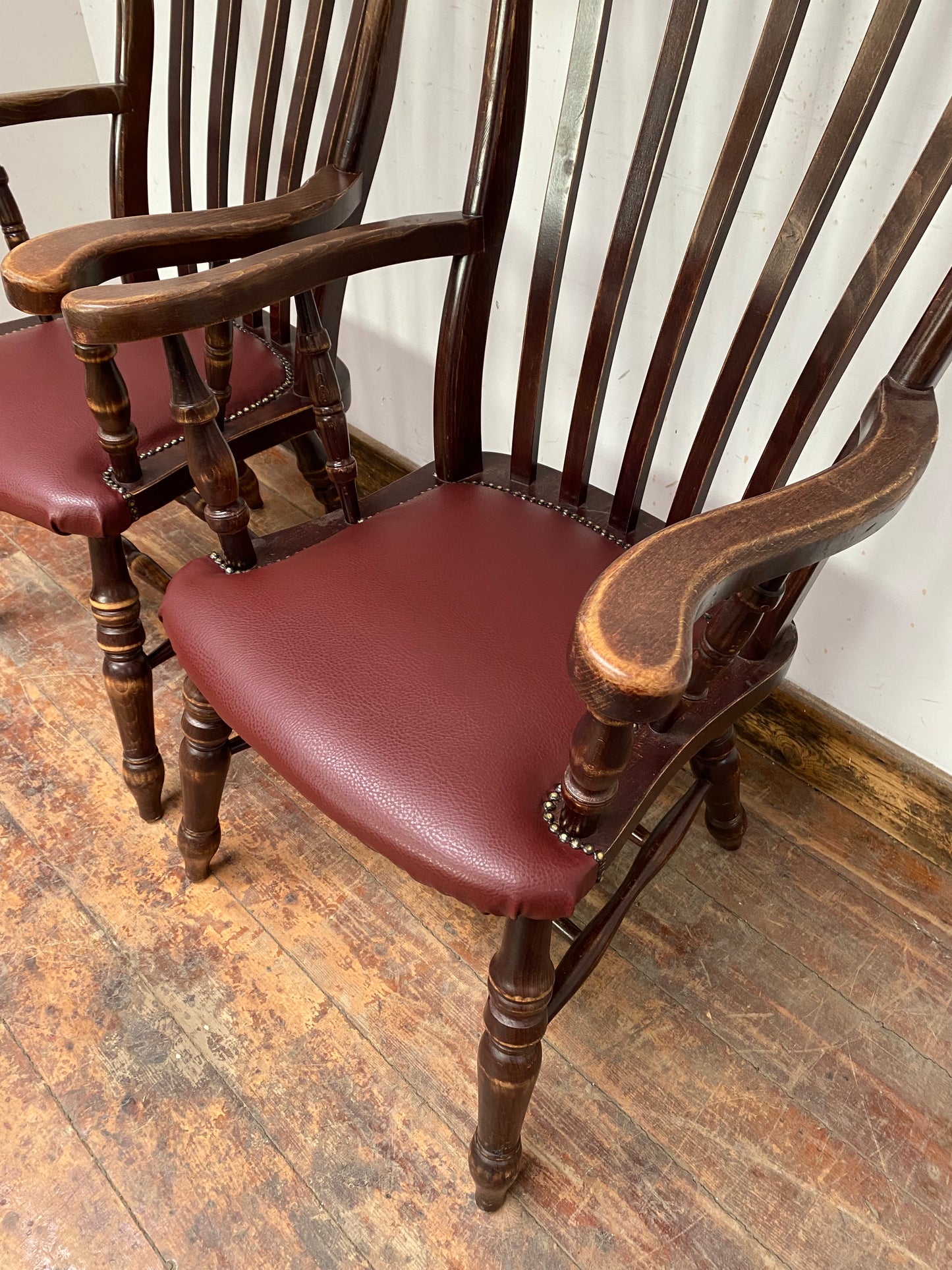 Pair of wooden spindle back chairs