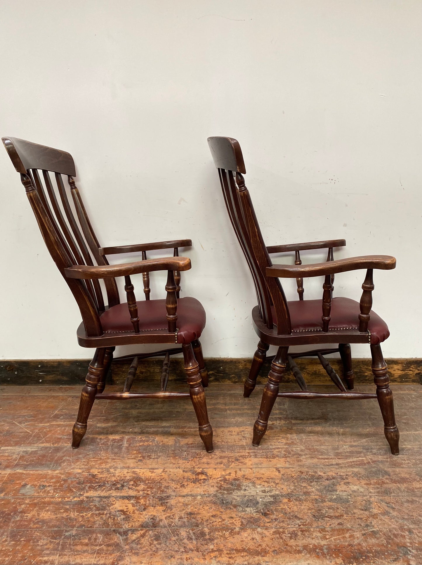 Pair of wooden spindle back chairs