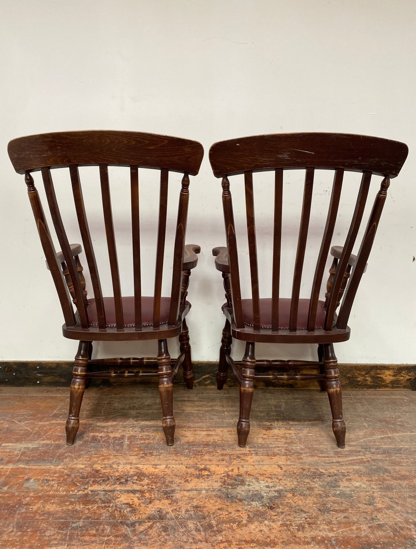 Pair of wooden spindle back chairs