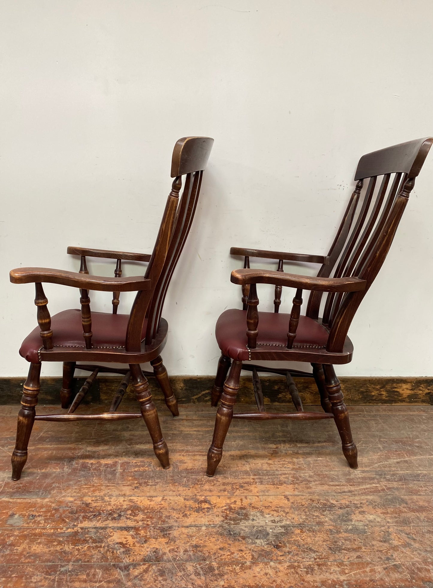Pair of wooden spindle back chairs