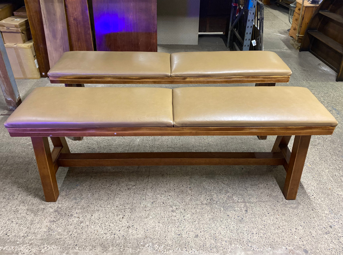 Matching pair of leather-effect long benches